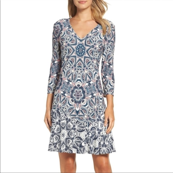 Eliza J Knit a Line Paisley Print Mini Dress - Picture 1 of 11